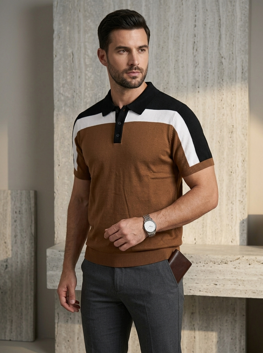 Flate Knited polo Tshirt Brown