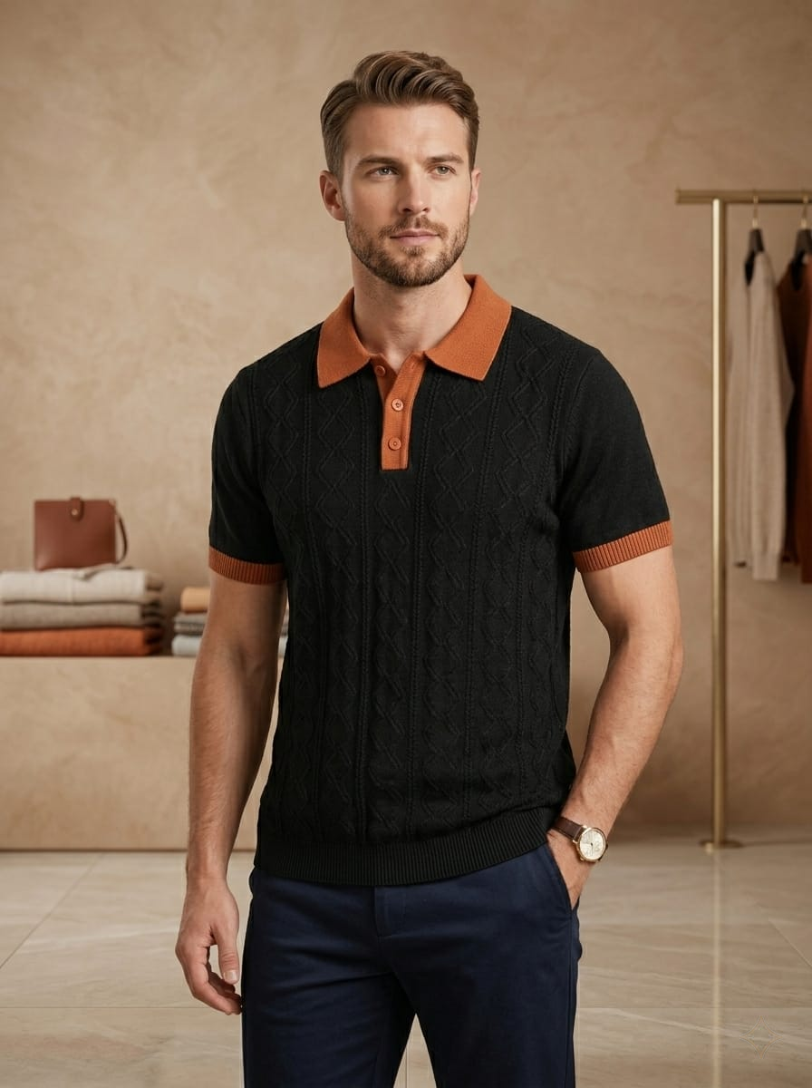 Tzag flate Knited polo Tshirt Black