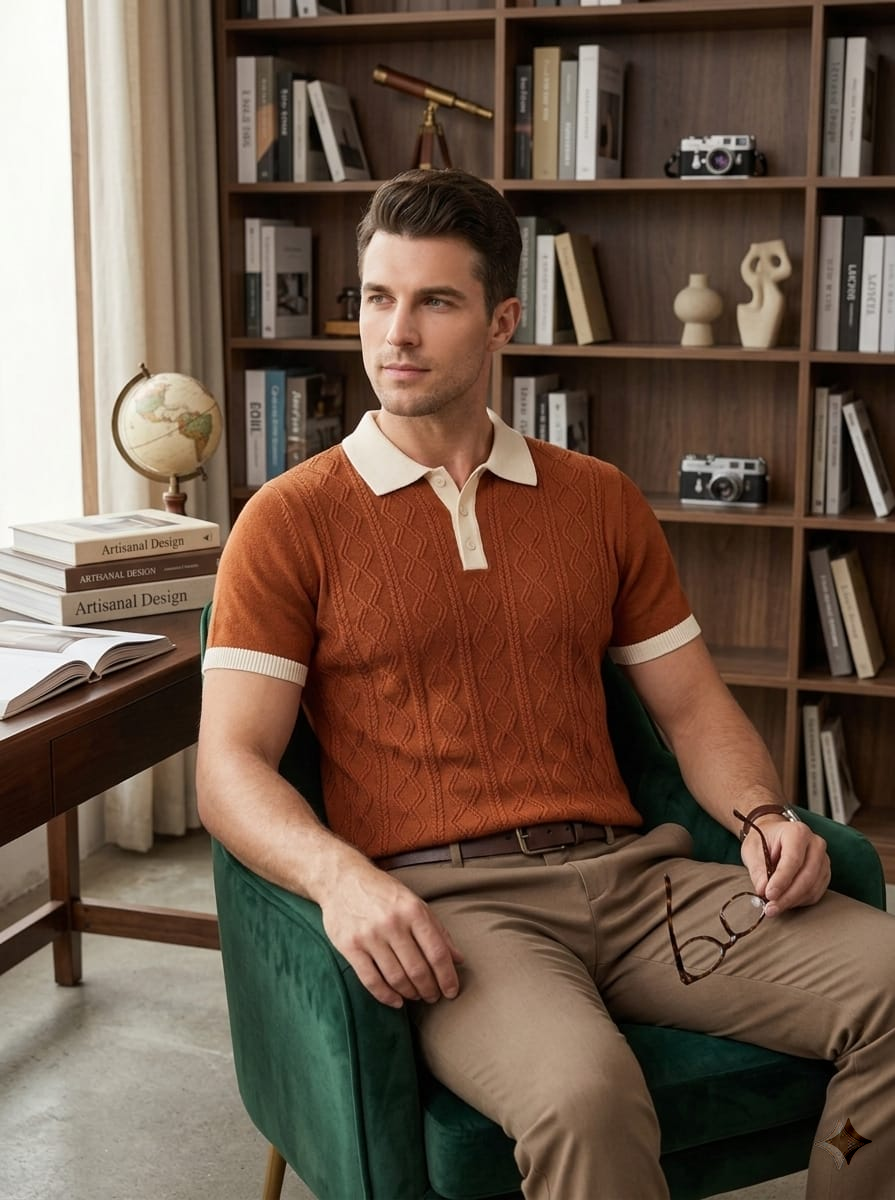 Tzag flate Knited polo Tshirt Brick