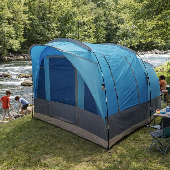 4-Person Waterproof Large Camping Tent with UV Protection & Wind-Ready ET1104 (Aqua Blue)