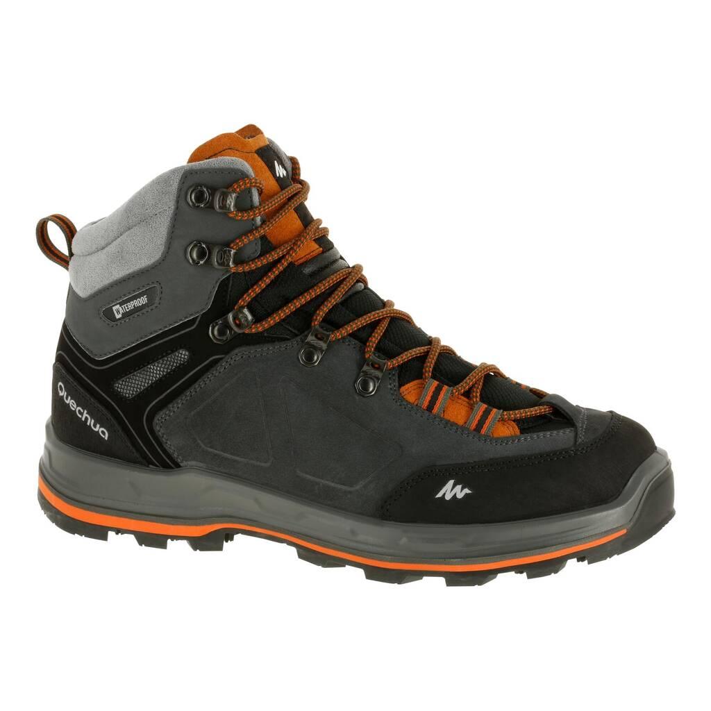 Quechua Men Waterproof Trekking Shoes Mid Ankle with Cross-Contact Grip Grey - MT100
